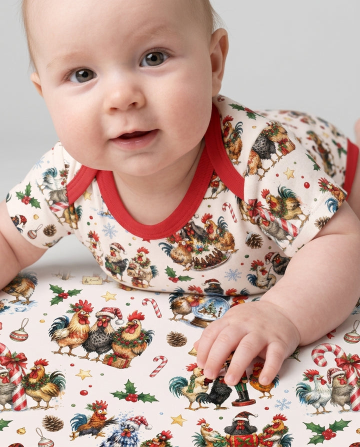 Funny Roosters On Christmas Bamboo Bodysuit