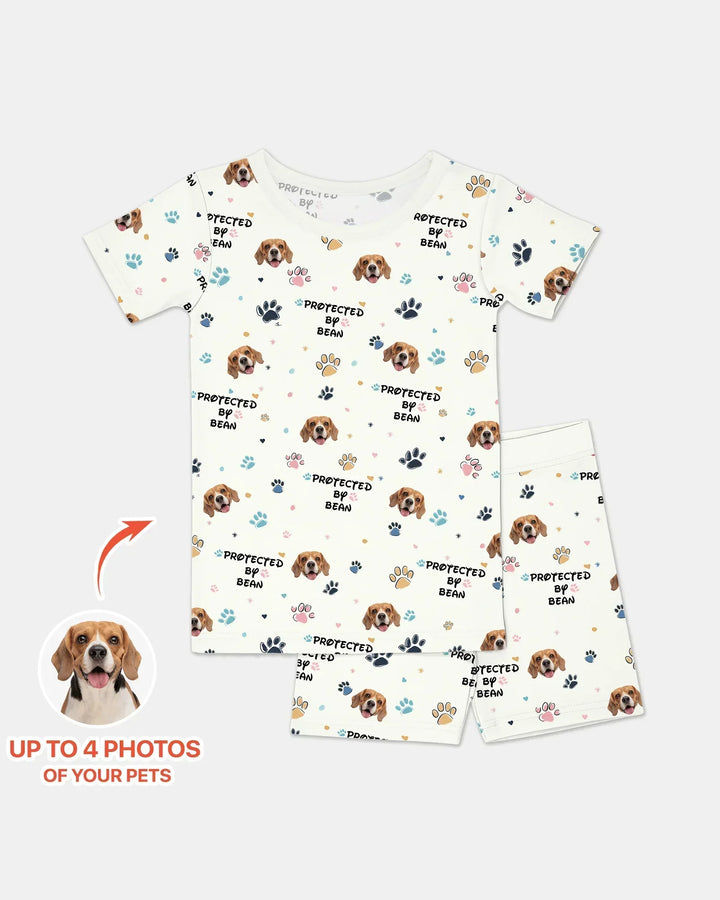 Custom Dogs Photo "Protected By" Bamboo Two Piece Short Sleeve Shorts Pajama Set