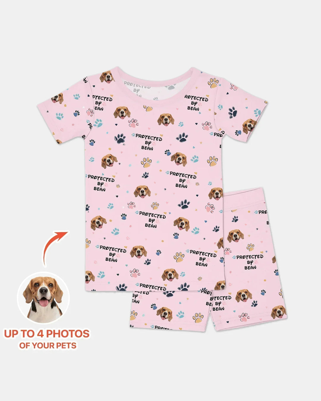 Custom Dogs Photo "Protected By" Bamboo Two Piece Short Sleeve Shorts Pajama Set