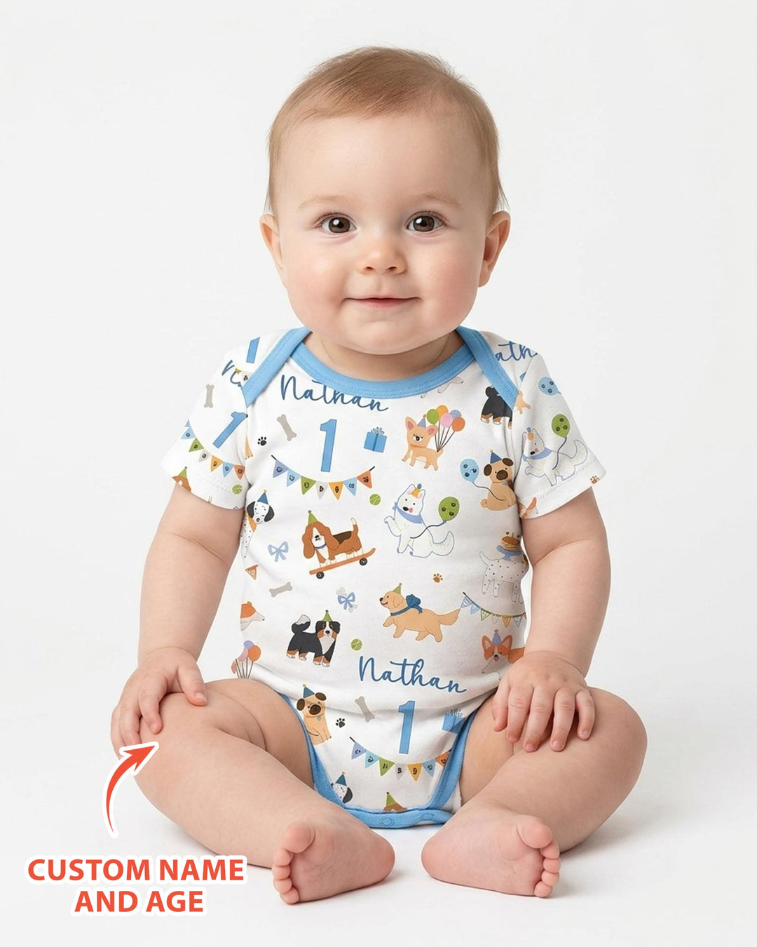 Custom Name Birthday Dogs Party Bamboo Bodysuit