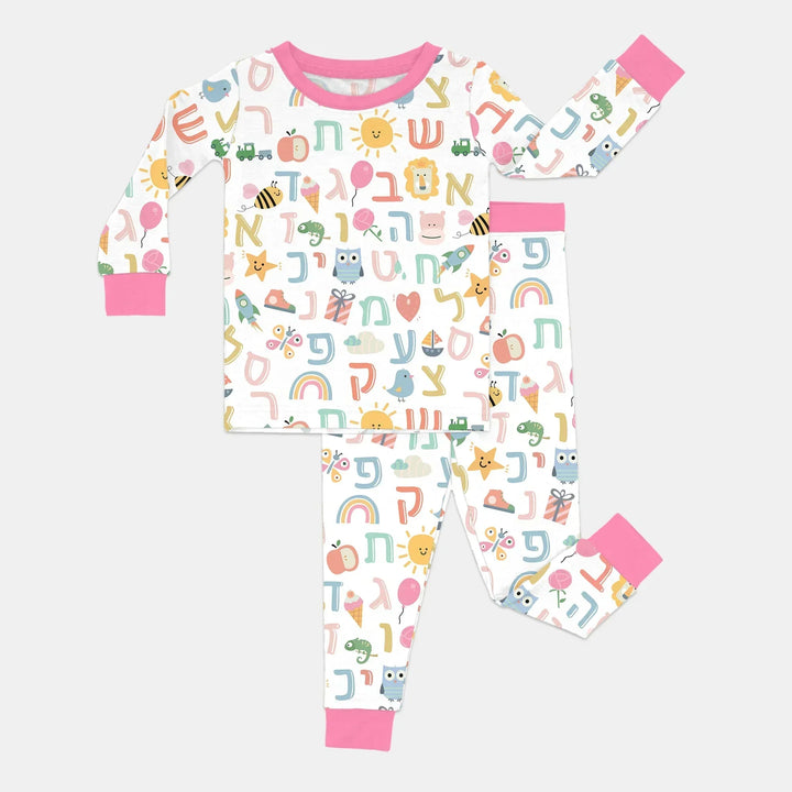 Hebrew Alphabet Two Piece Long Sleeve Pajama Set , Hebrew Alphabet Two Piece Long Sleeve Pajama Set - 12-18M / Pink