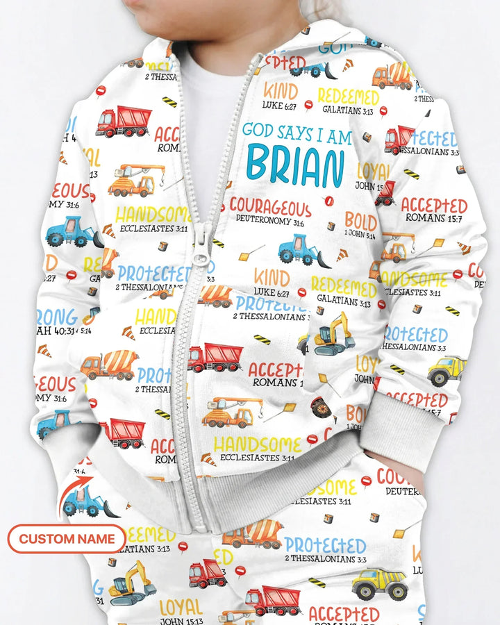 Personalized God Says I Am Little Builder Bamboo Zip Hoodie