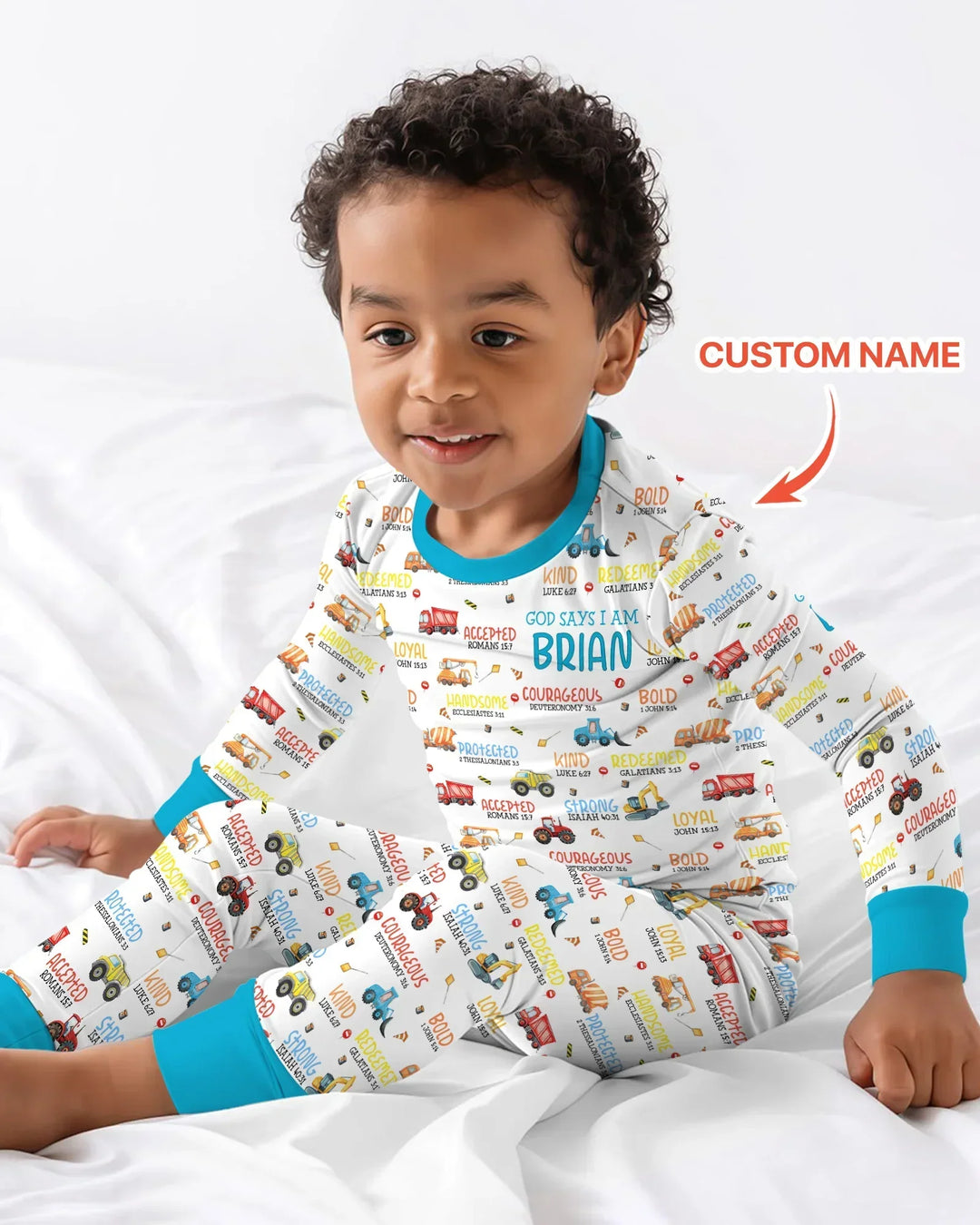 Personalized God Says I Am Little Builder Bamboo Two Piece Long Sleeve Pajama Set