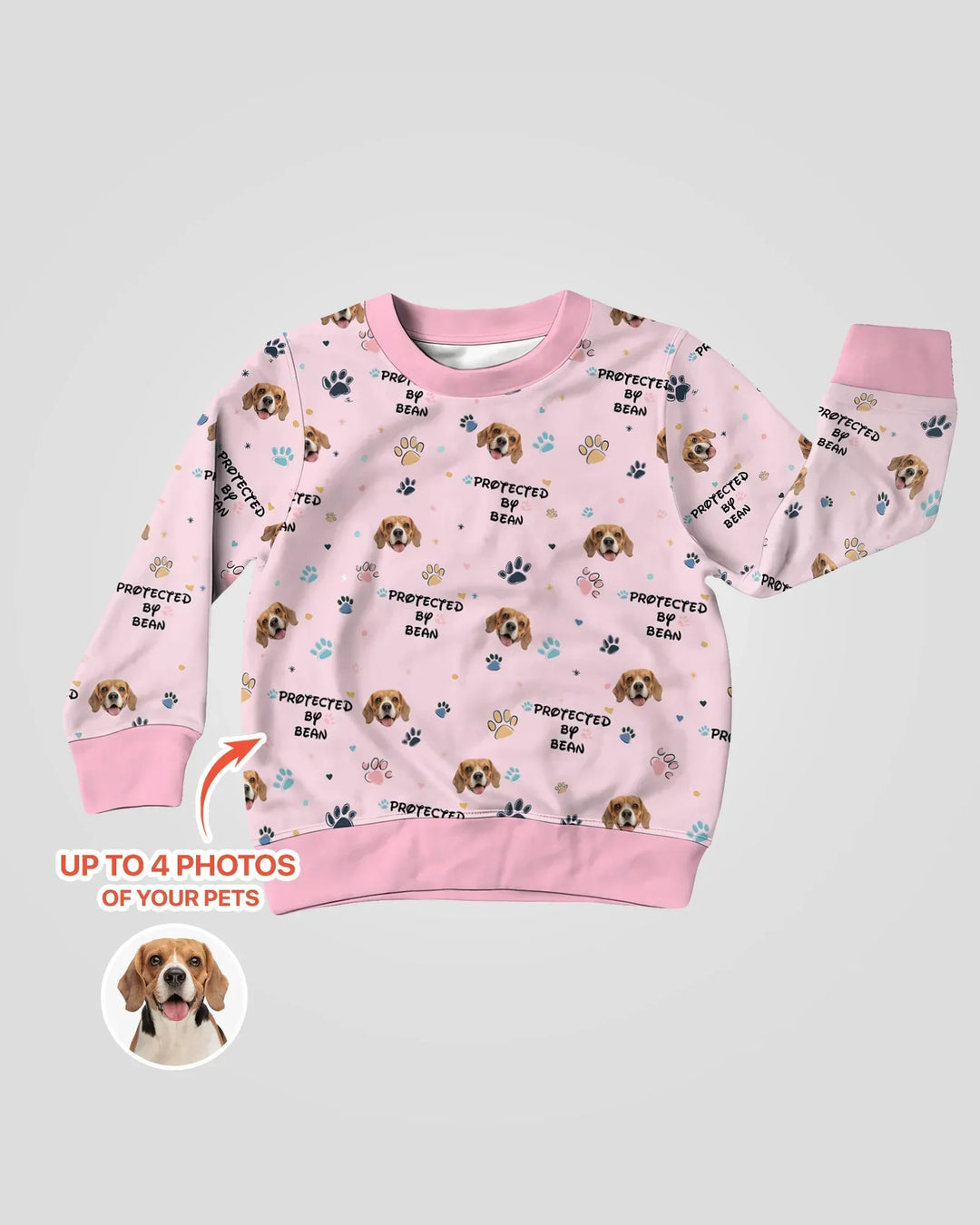Custom Dog Photo Pattern "Protected By" Bamboo Crewneck Sweatshirt