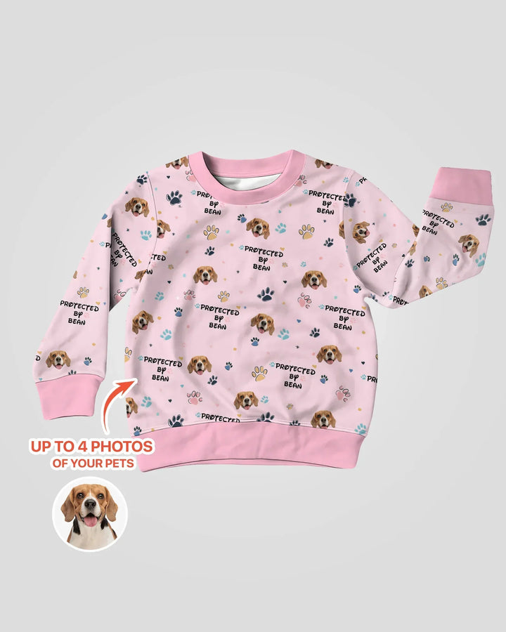 Custom Dog Photo Pattern "Protected By" Bamboo Crewneck Sweatshirt