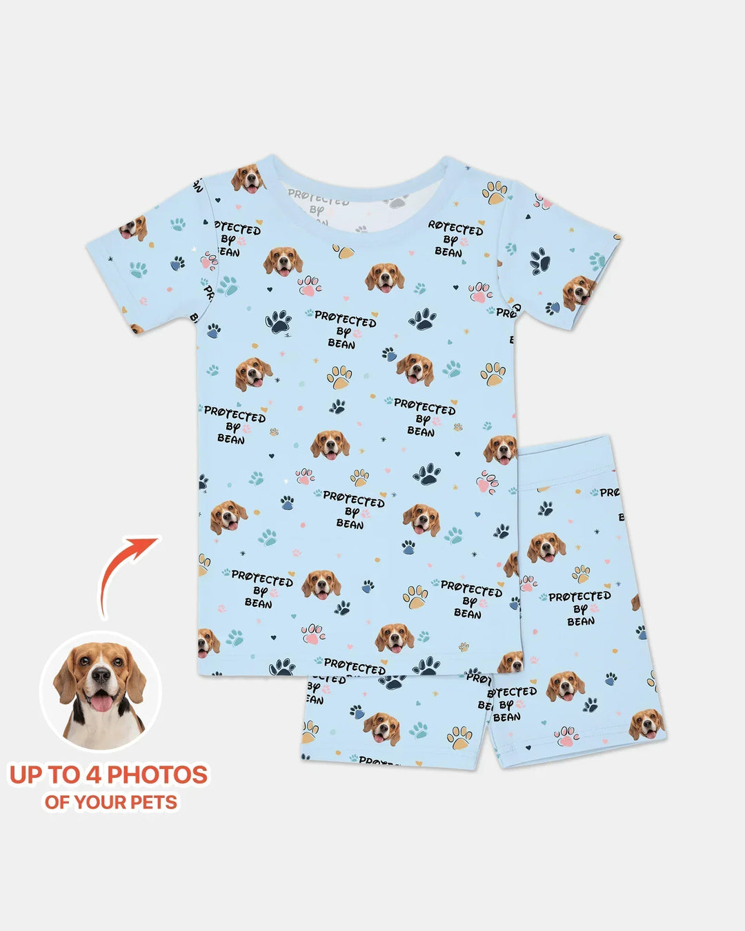 Custom Dogs Photo "Protected By" Bamboo Two Piece Short Sleeve Shorts Pajama Set