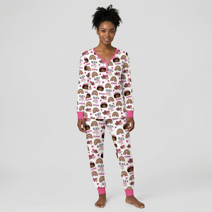 Custom Name Black Girl Magic Bamboo Women Pajama Set