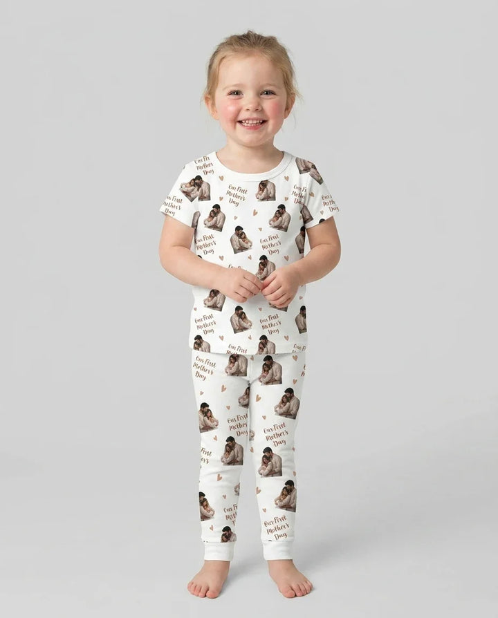 Custom Photo Our First as Parents Bamboo Two Piece Short Sleeve Pajama Set