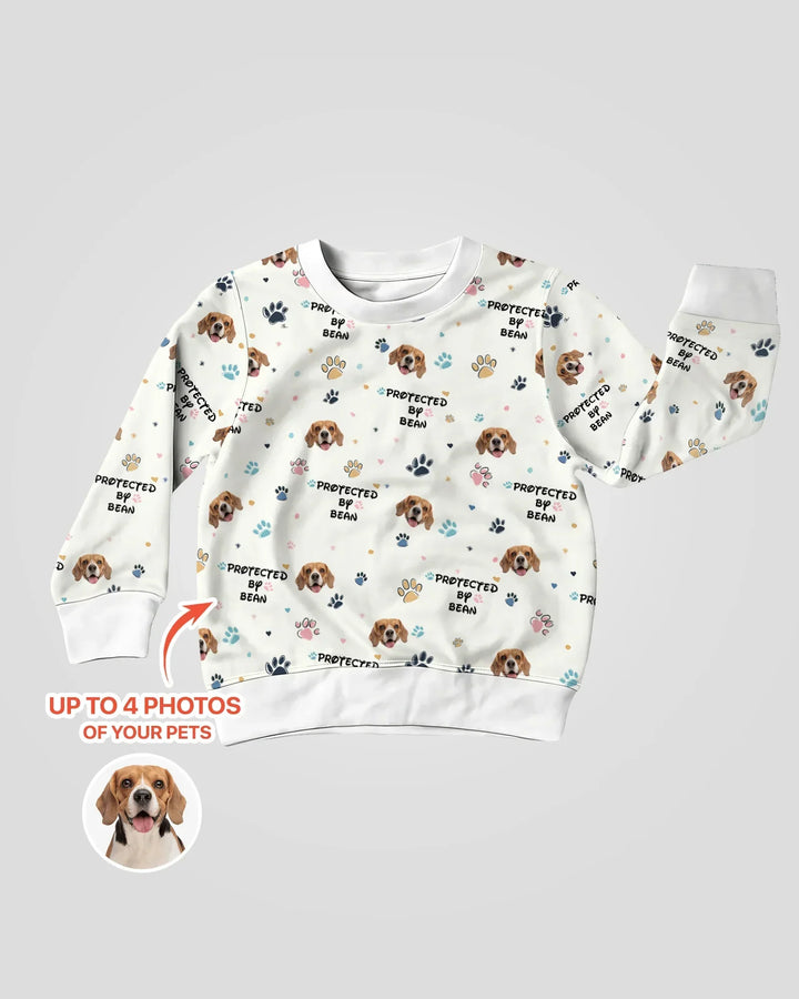 Custom Dog Photo Pattern "Protected By" Bamboo Crewneck Sweatshirt