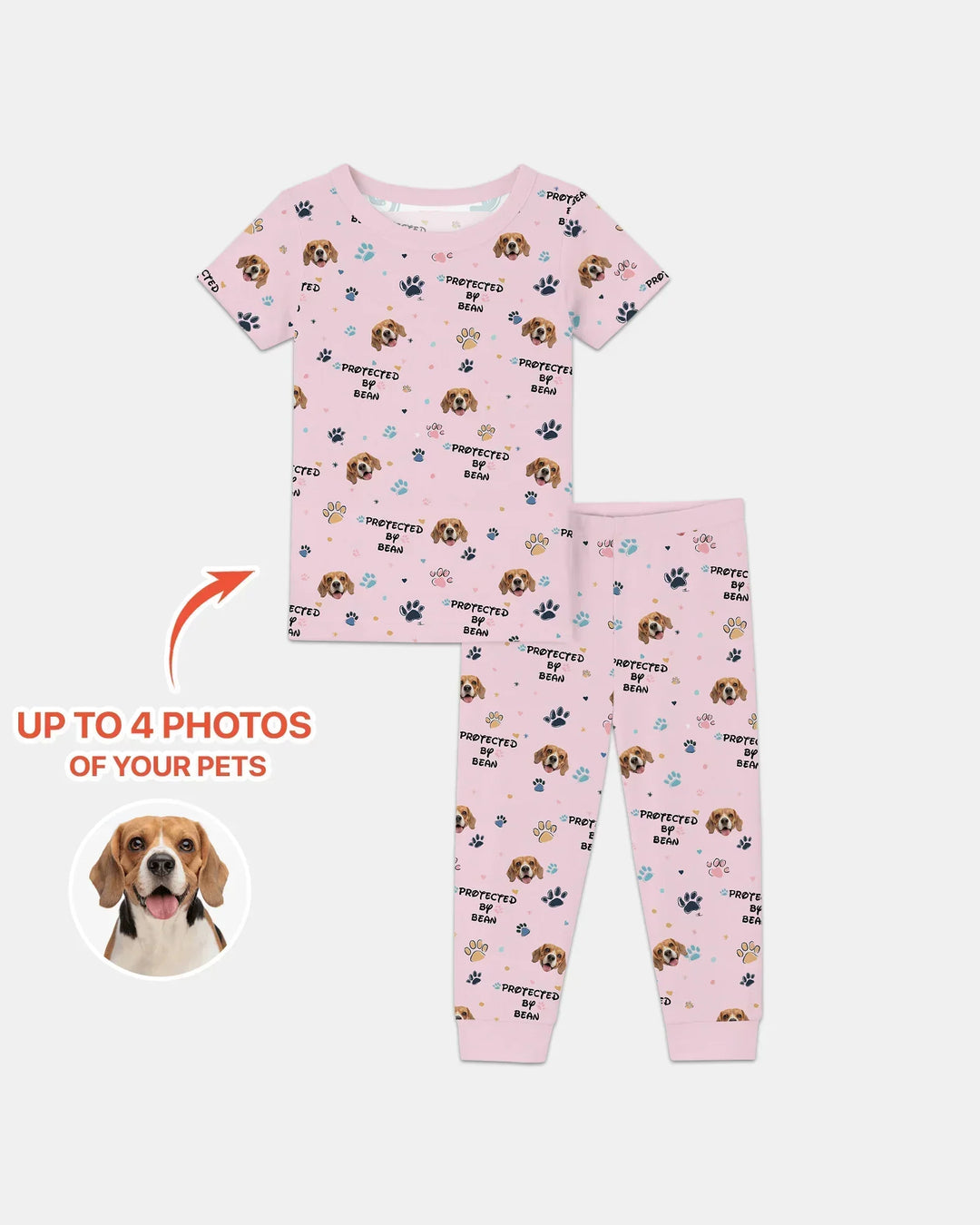 Custom Dogs Photo "Protected By" Bamboo Two Piece Short Sleeve Pajama Set