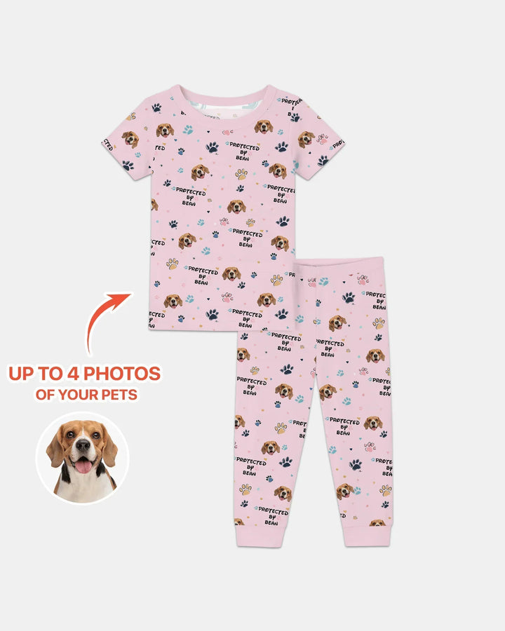 Custom Dogs Photo "Protected By" Bamboo Two Piece Short Sleeve Pajama Set