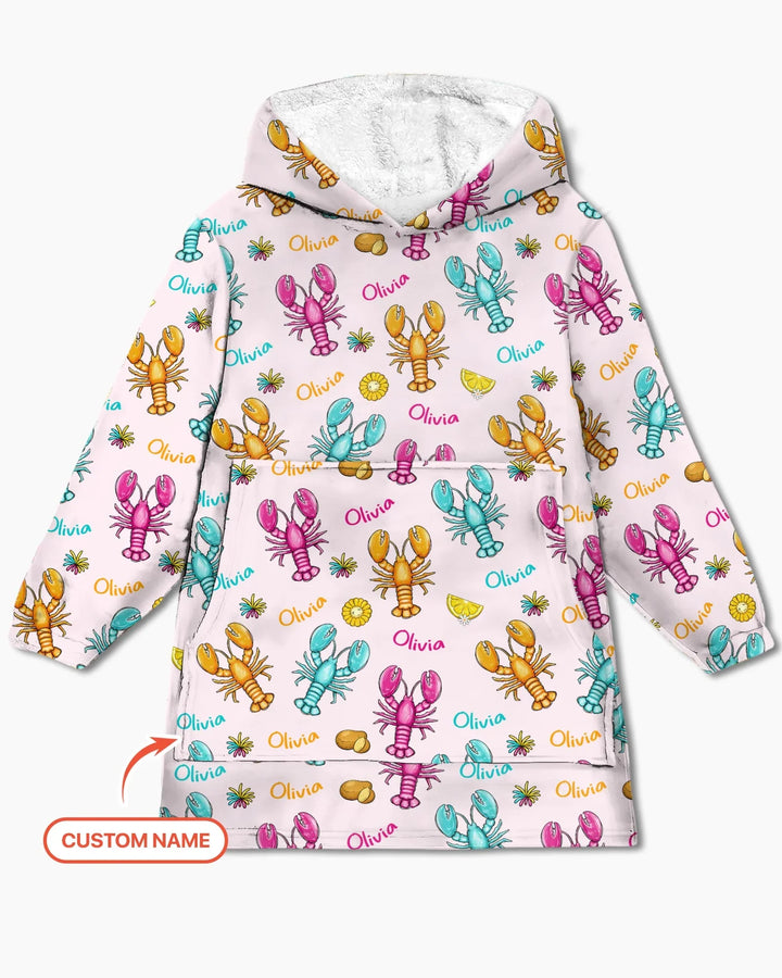 Custom Name Crawfish Crew Bamboo Wearable Hooded Blanket