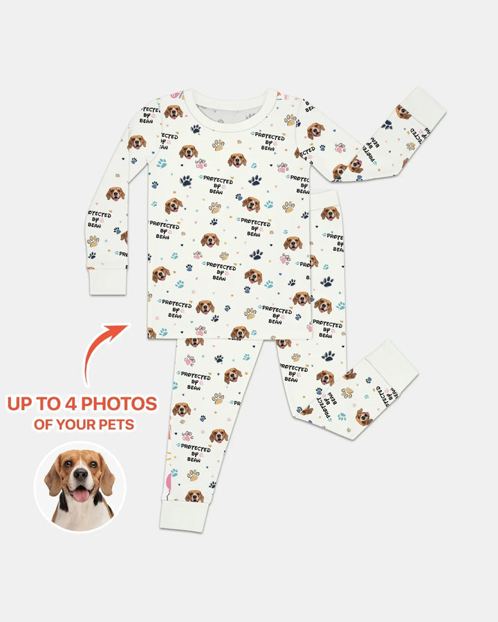 Custom Dogs Photo "Protected By" Bamboo Two Piece Long Sleeve Pajama Set