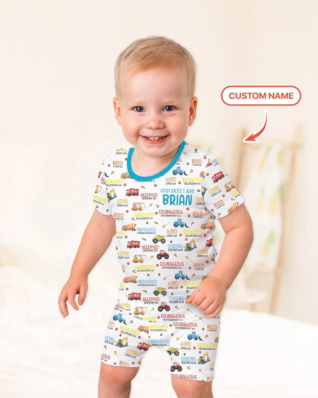 Personalized God Says I Am Little Builder Bamboo Two Piece Short Sleeve Shorts Pajama Set