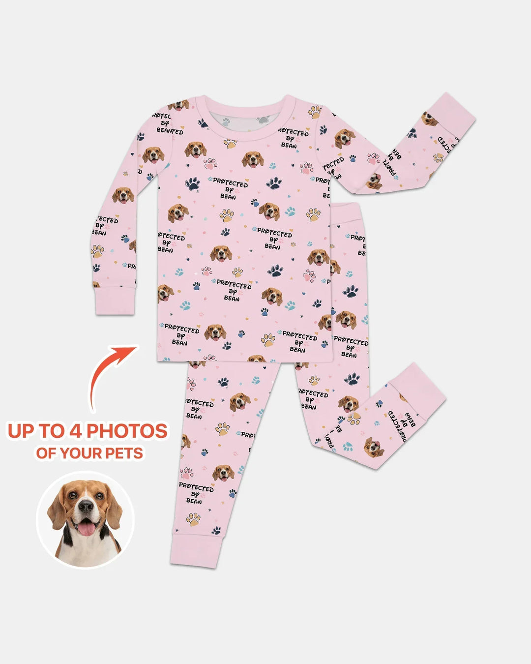 Custom Dogs Photo "Protected By" Bamboo Two Piece Long Sleeve Pajama Set