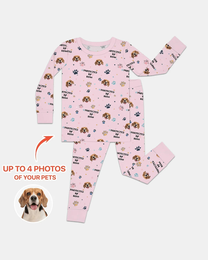 Custom Dogs Photo "Protected By" Bamboo Two Piece Long Sleeve Pajama Set