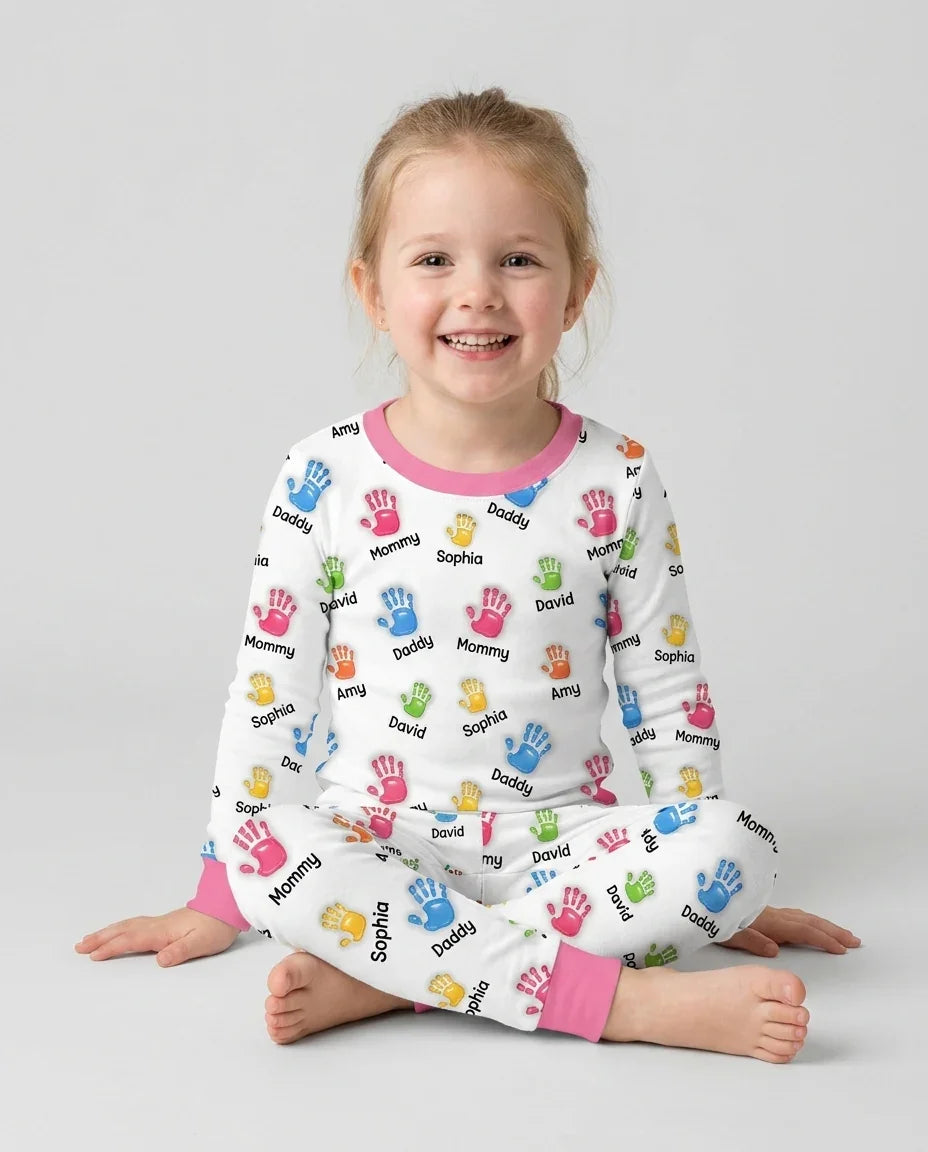 First Mother Day - Handprints Bamboo Two Piece Long Sleeve Pajama Set