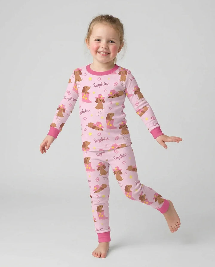 Howdy Dachshund Two Piece Long Sleeve Pajama Set