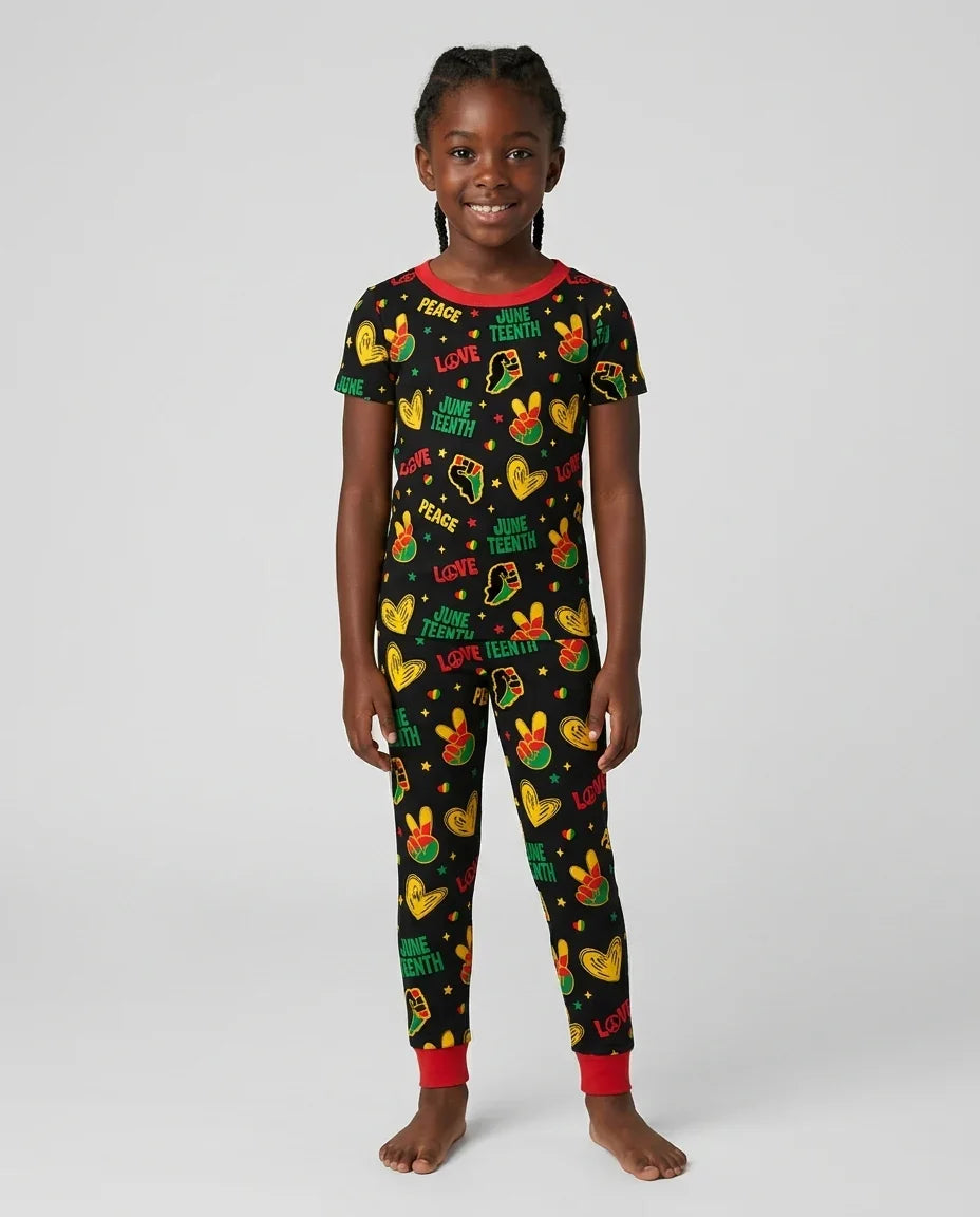 Peace Love Juneteenth Bamboo Two Piece Short Sleeve Pajama Set