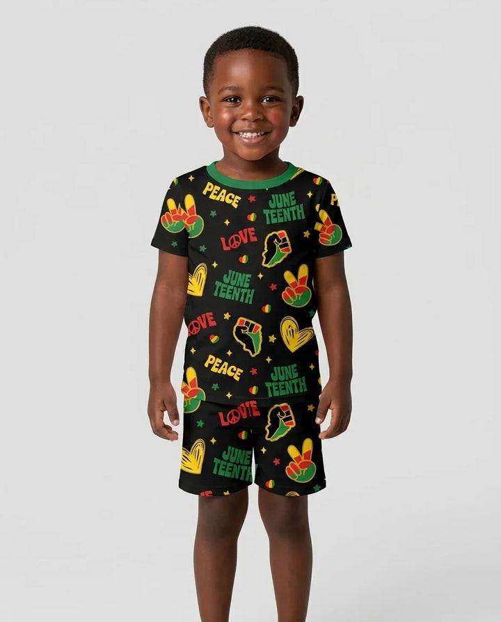 Peace Love Juneteenth Bamboo Two Piece Short Sleeve Shorts Pajama Set