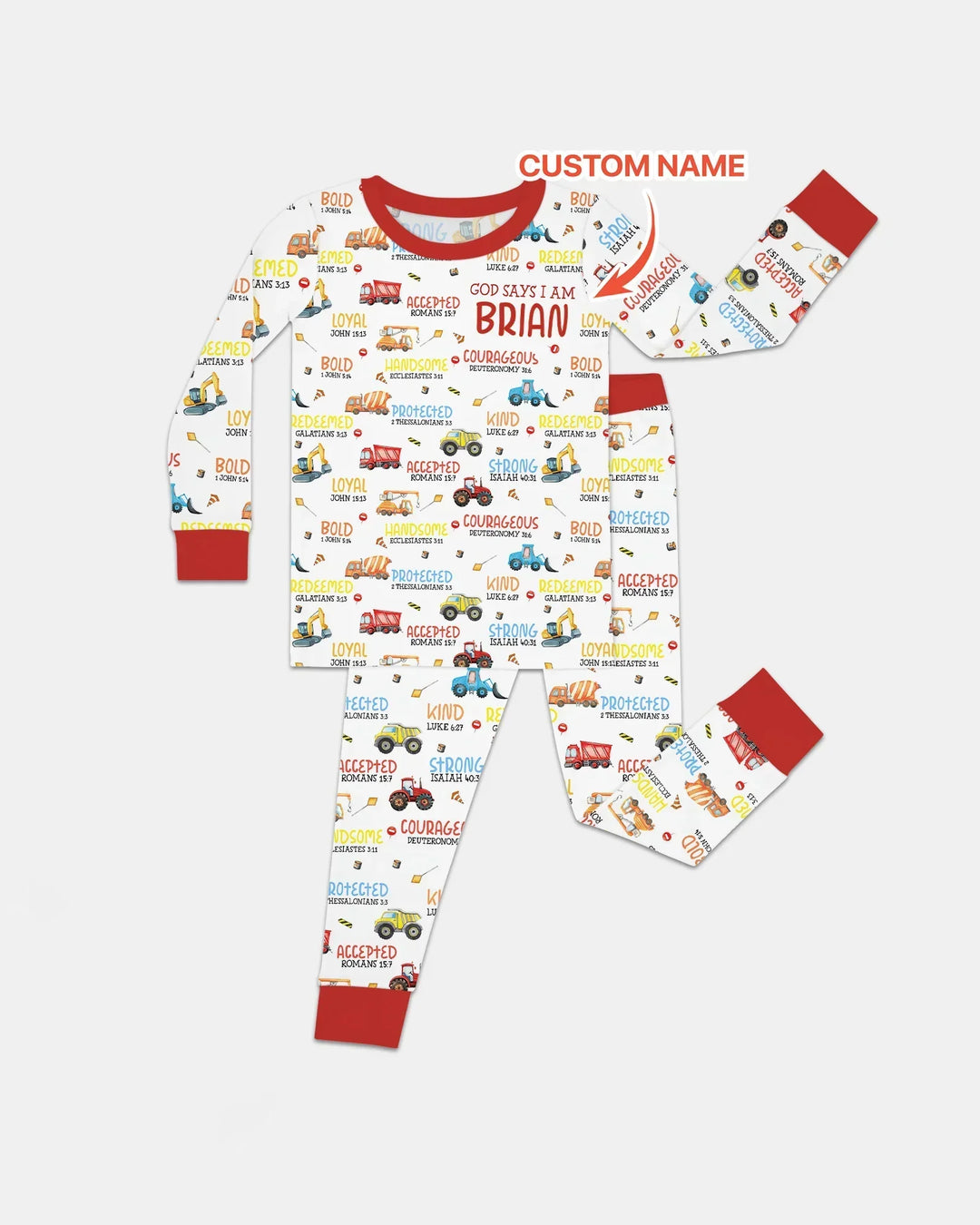 Personalized God Says I Am Little Builder Bamboo Two Piece Long Sleeve Pajama Set
