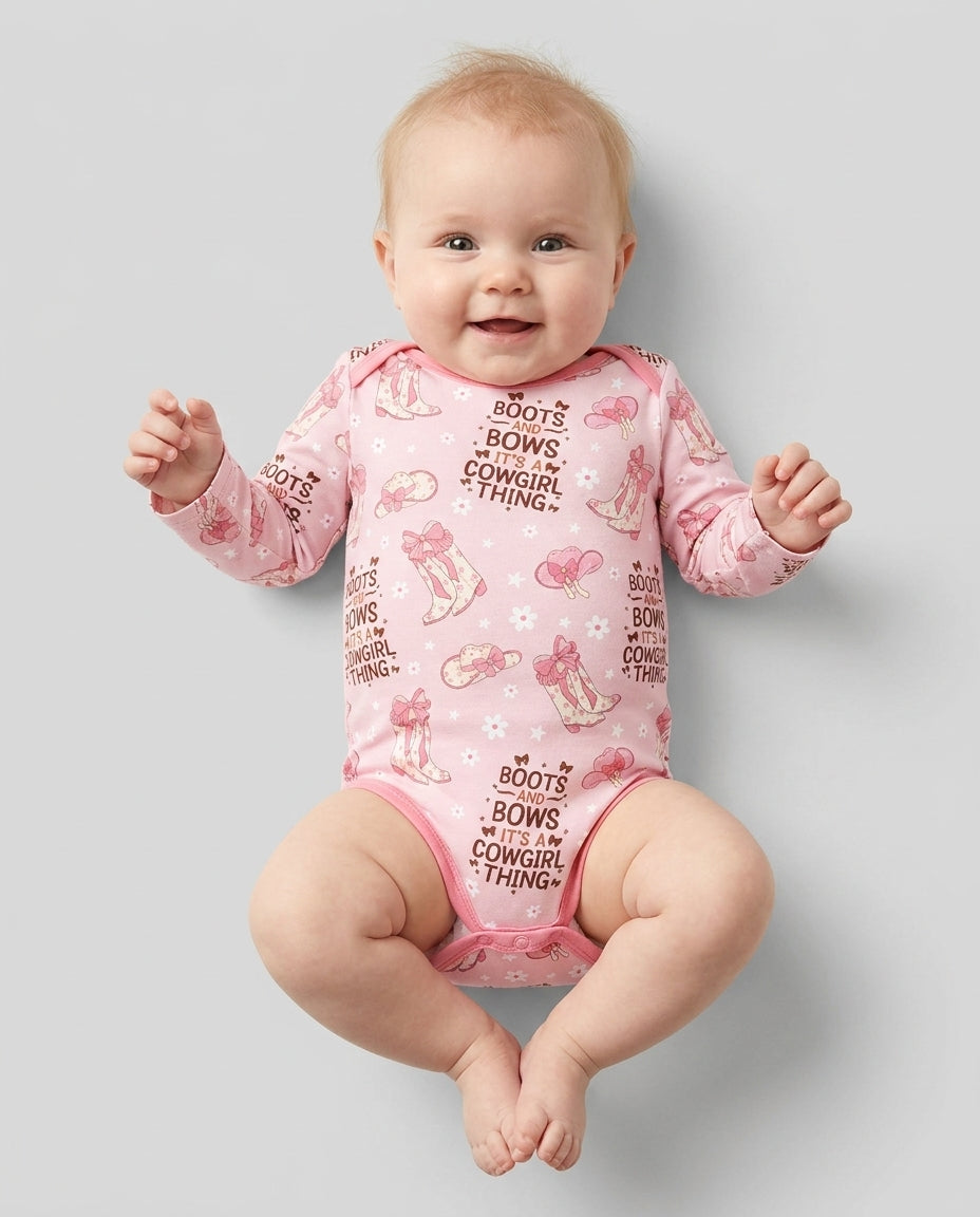 Western Cowgirl Boots And Bows Bamboo Bodysuit
