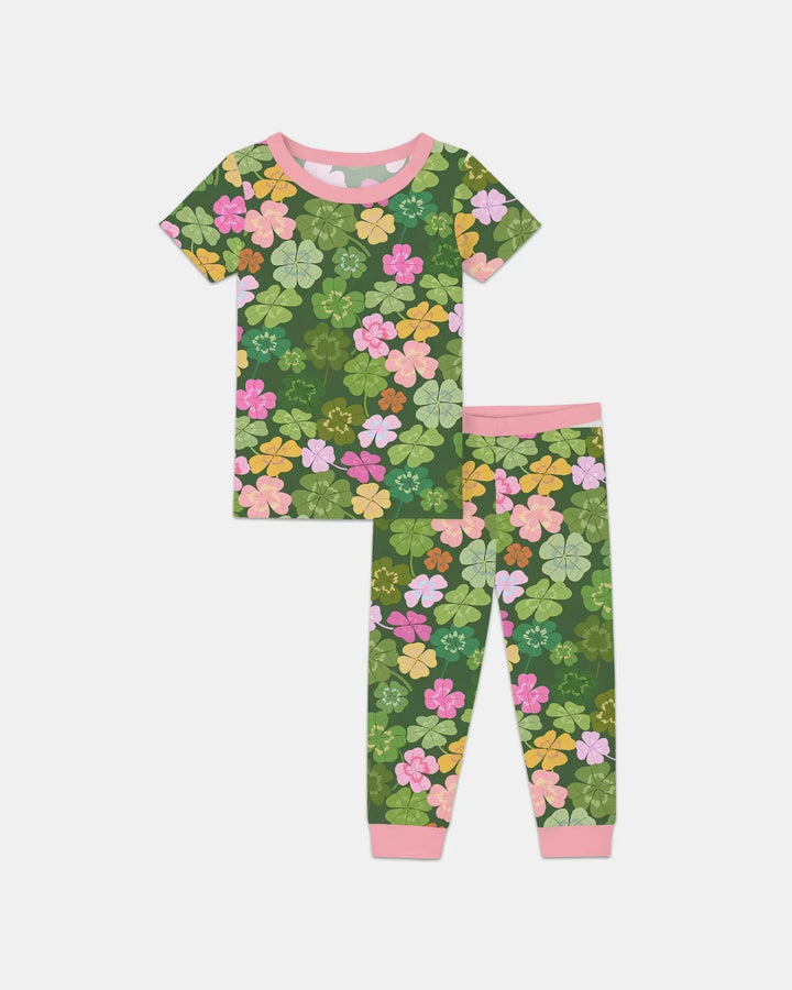 Lucky 4 Leaf Clover Bamboo Two Piece Short Sleeve Pajama Set