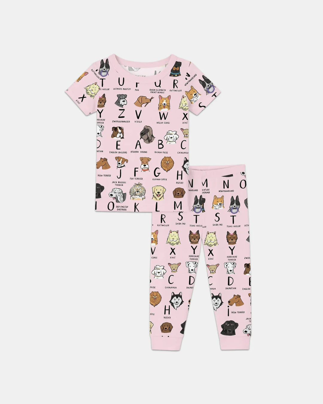 Funny Dogs Alphabet Bamboo Two Piece Short Sleeve Pajama Set