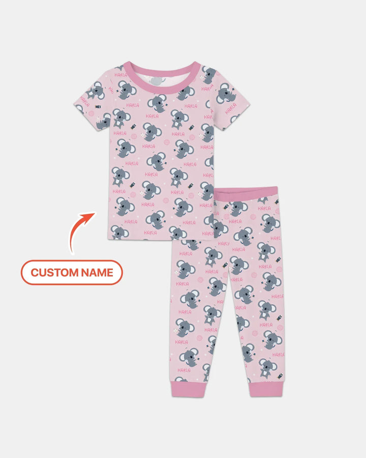 Custom Name Cosmic Koala Bamboo Two Piece Short Sleeve Pajama Set