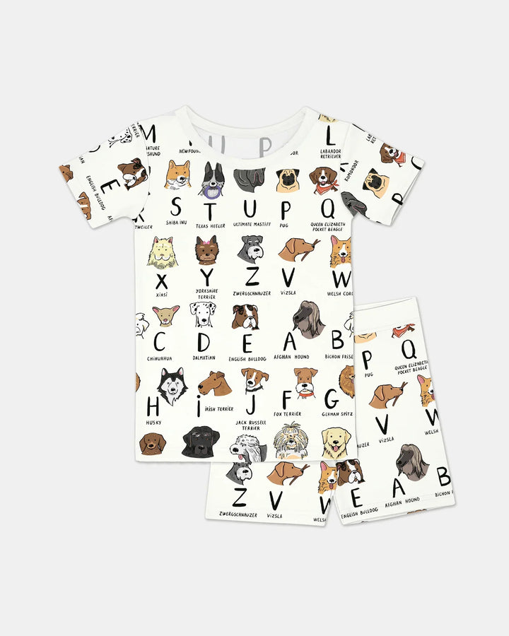 Funny Dogs Alphabet Bamboo Two Piece Short Sleeve Shorts Pajama Set
