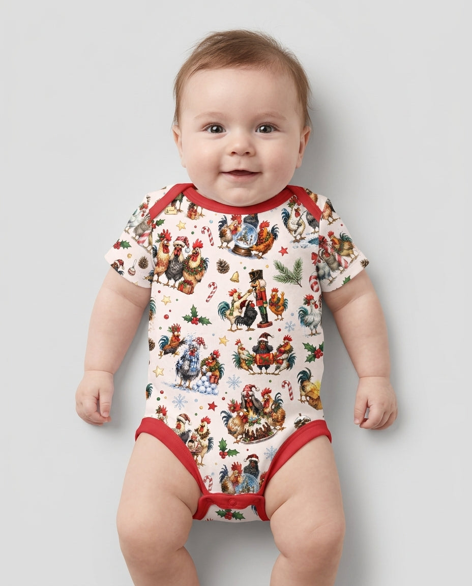 Funny Roosters On Christmas Bamboo Bodysuit