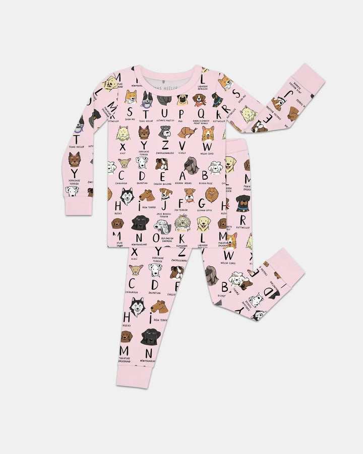 Funny Dogs Alphabet Bamboo Two Piece Long Sleeve Pajama Set