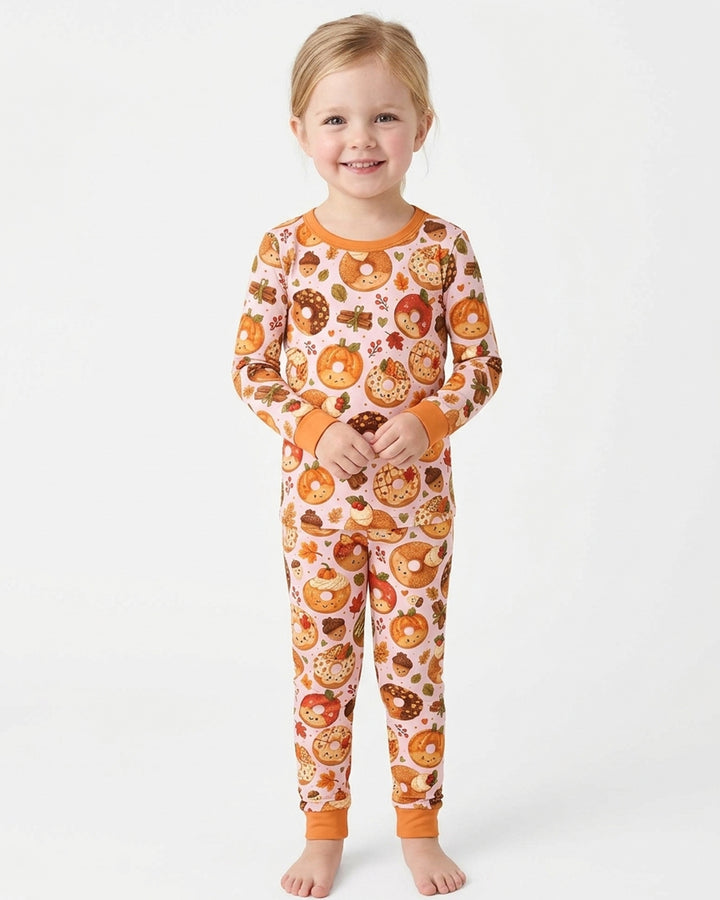Cute Fall Donut Bamboo Two Piece Long Sleeve Pajama Set