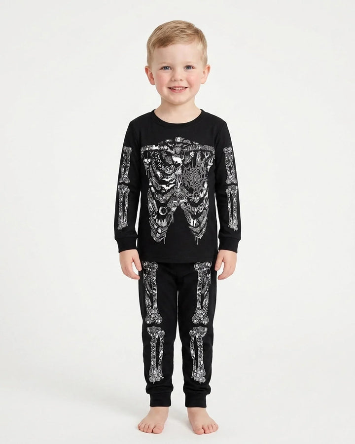 Haunted Halloween Skeleton Bamboo Two Piece Long Sleeve Pajama Set