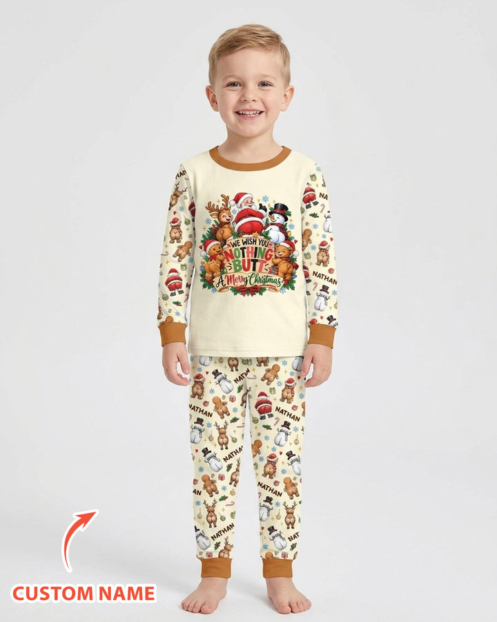 We Wish You Nothing But A Merry Christmas Custom Name Bamboo Two Piece Long Sleeve Pajama Set