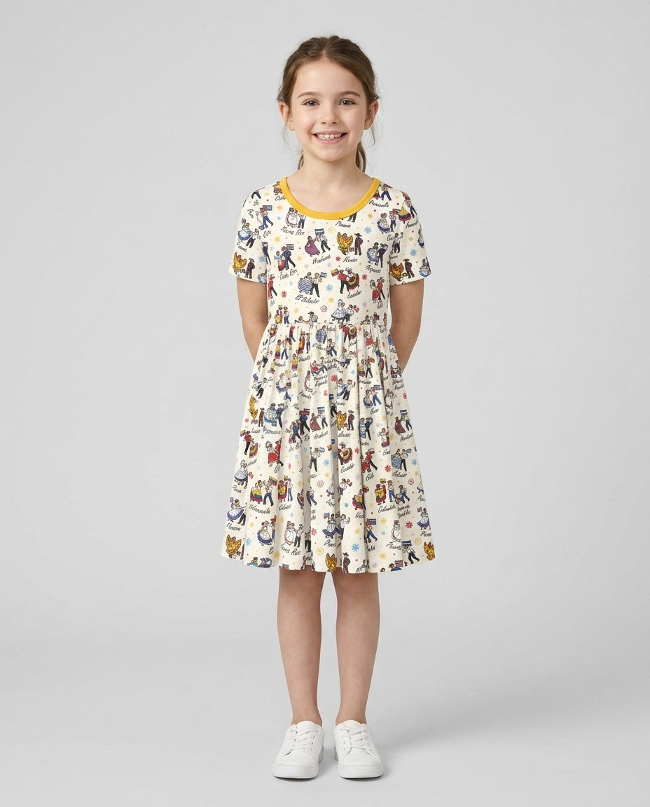 Hispanic Traditional Folkloric Dress Bamboo Twirl Dress