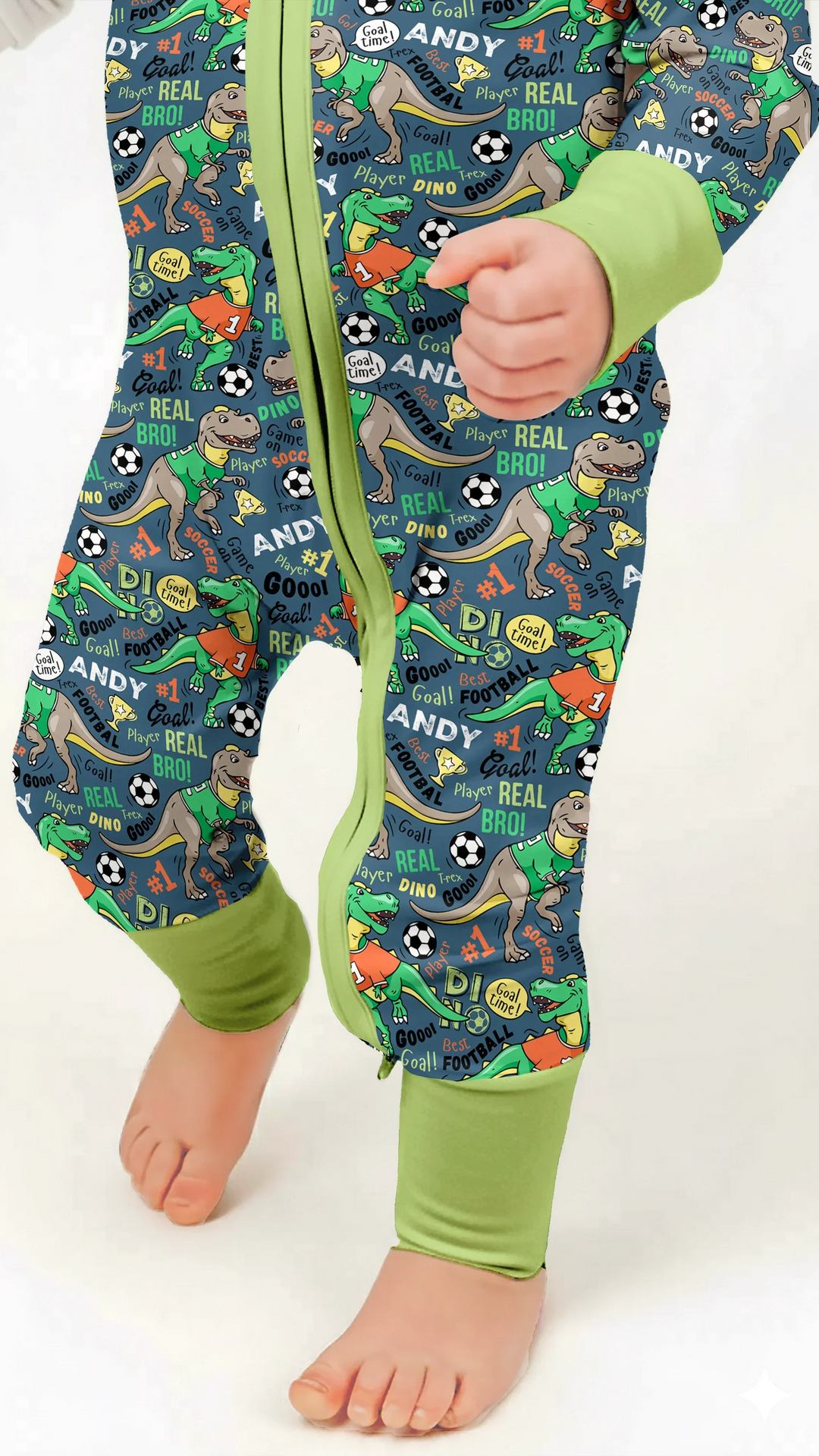 Custom Name Dino Soccer Bamboo Convertible Zippy