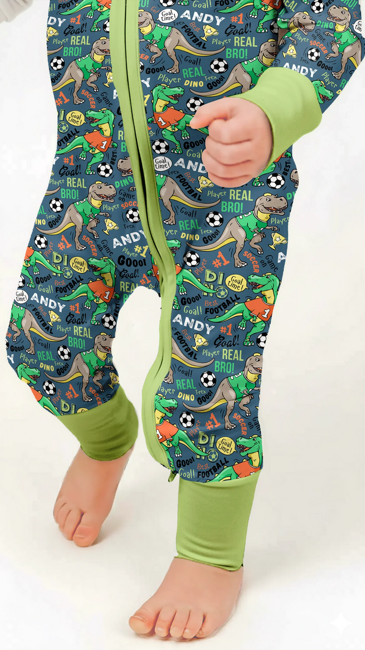 Custom Name Dino Soccer Bamboo Convertible Zippy