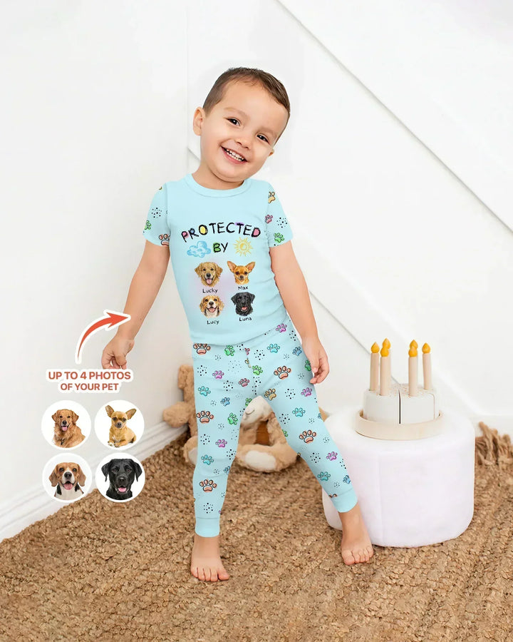 Custom Photo Crayon "Protected By" Bamboo Two Piece Short Sleeve Pajama Set