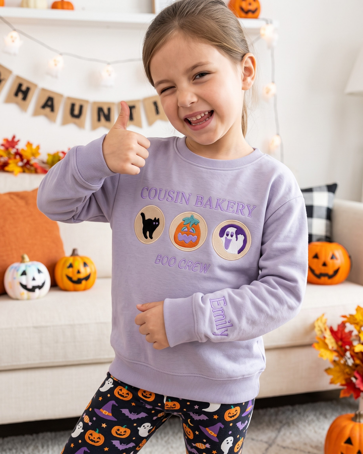 Cousin Bakery Boo Crew Embroidered Bamboo Crewneck Sweatshirt
