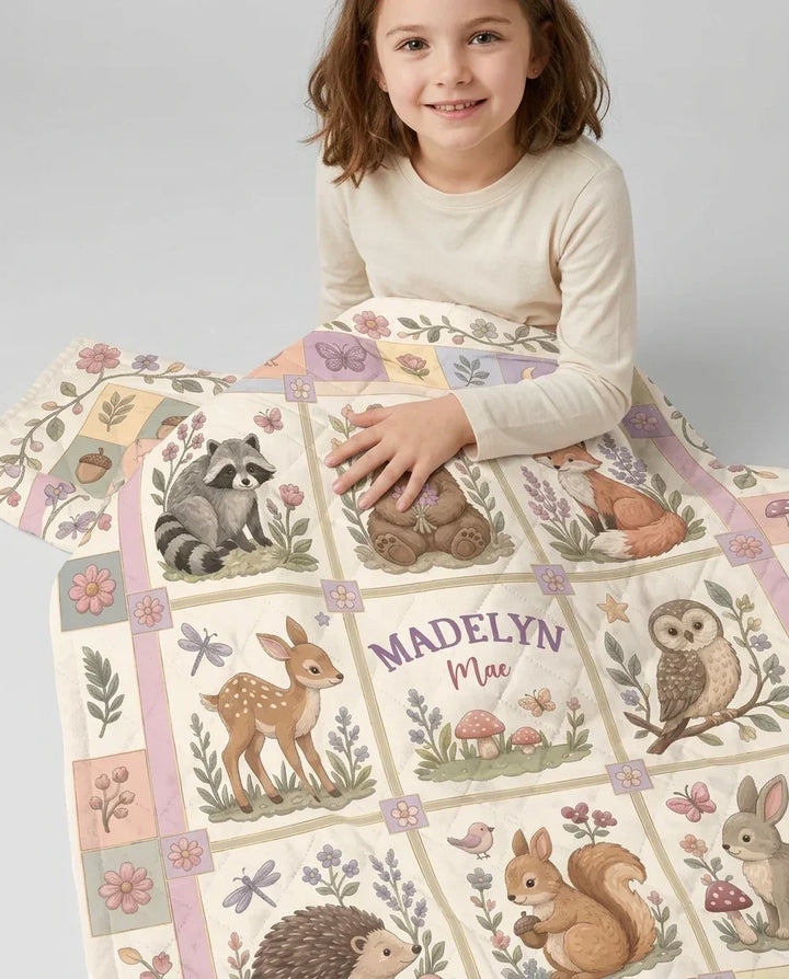 Custom Name Woodland Animal Bamboo Quilt Blanket