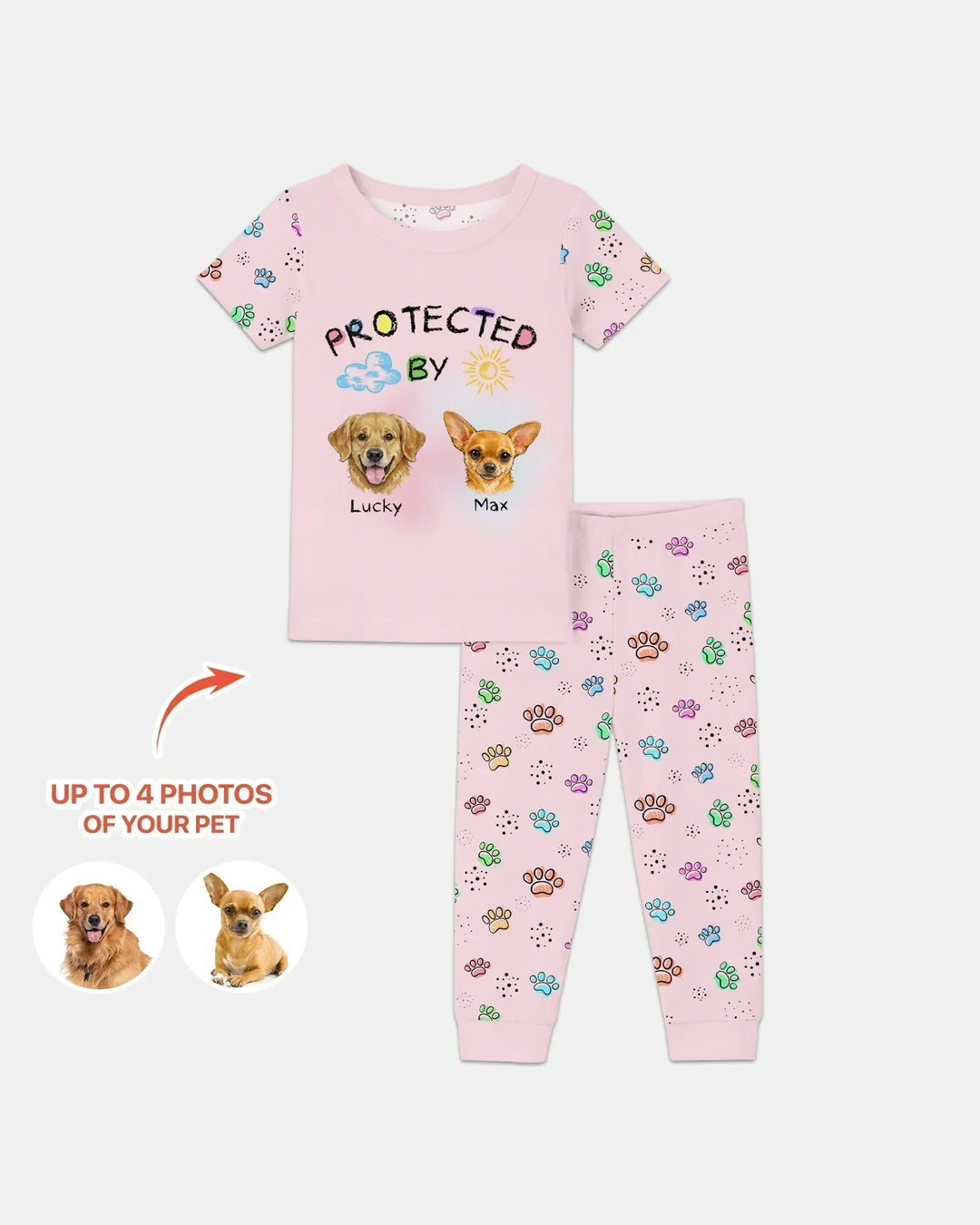 Custom Photo Crayon "Protected By" Bamboo Two Piece Short Sleeve Pajama Set