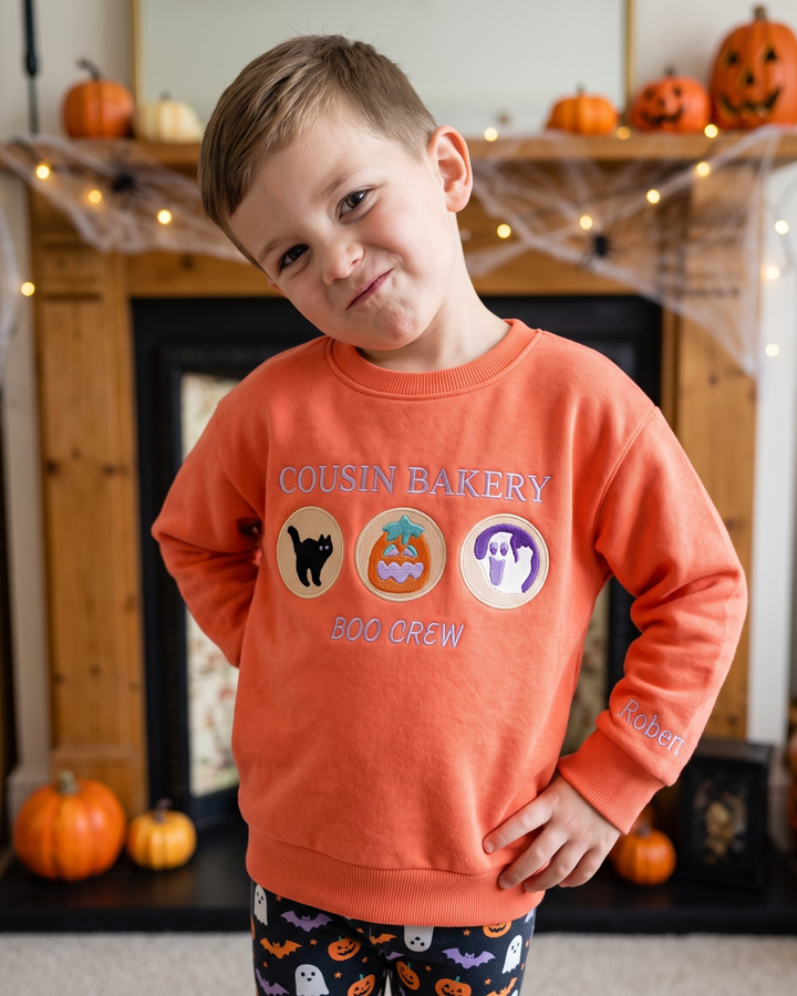 Cousin Bakery Boo Crew Embroidered Bamboo Crewneck Sweatshirt