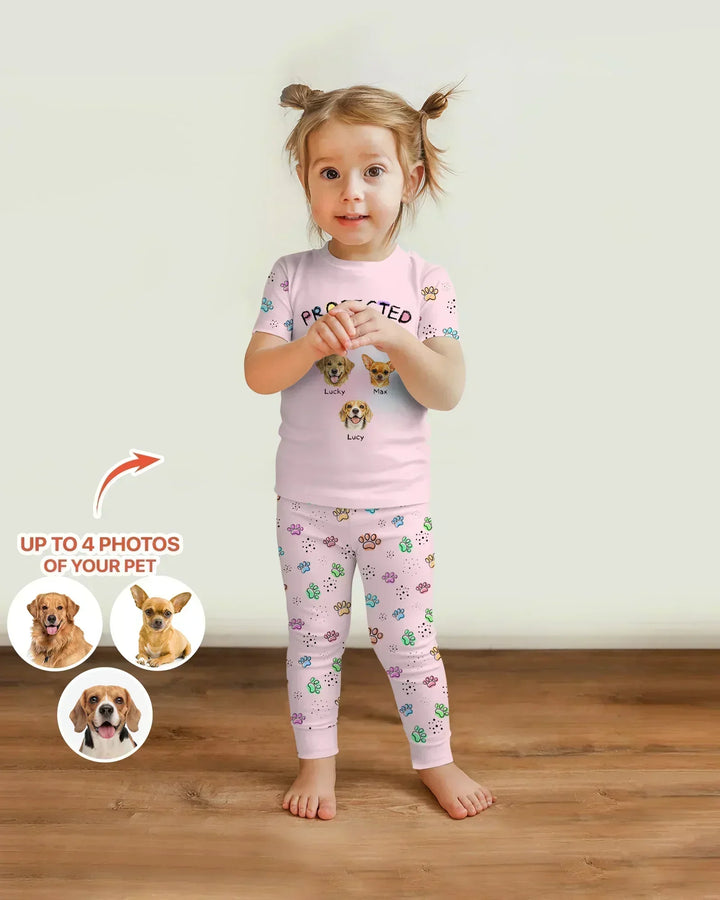 Custom Photo Crayon "Protected By" Bamboo Two Piece Short Sleeve Pajama Set