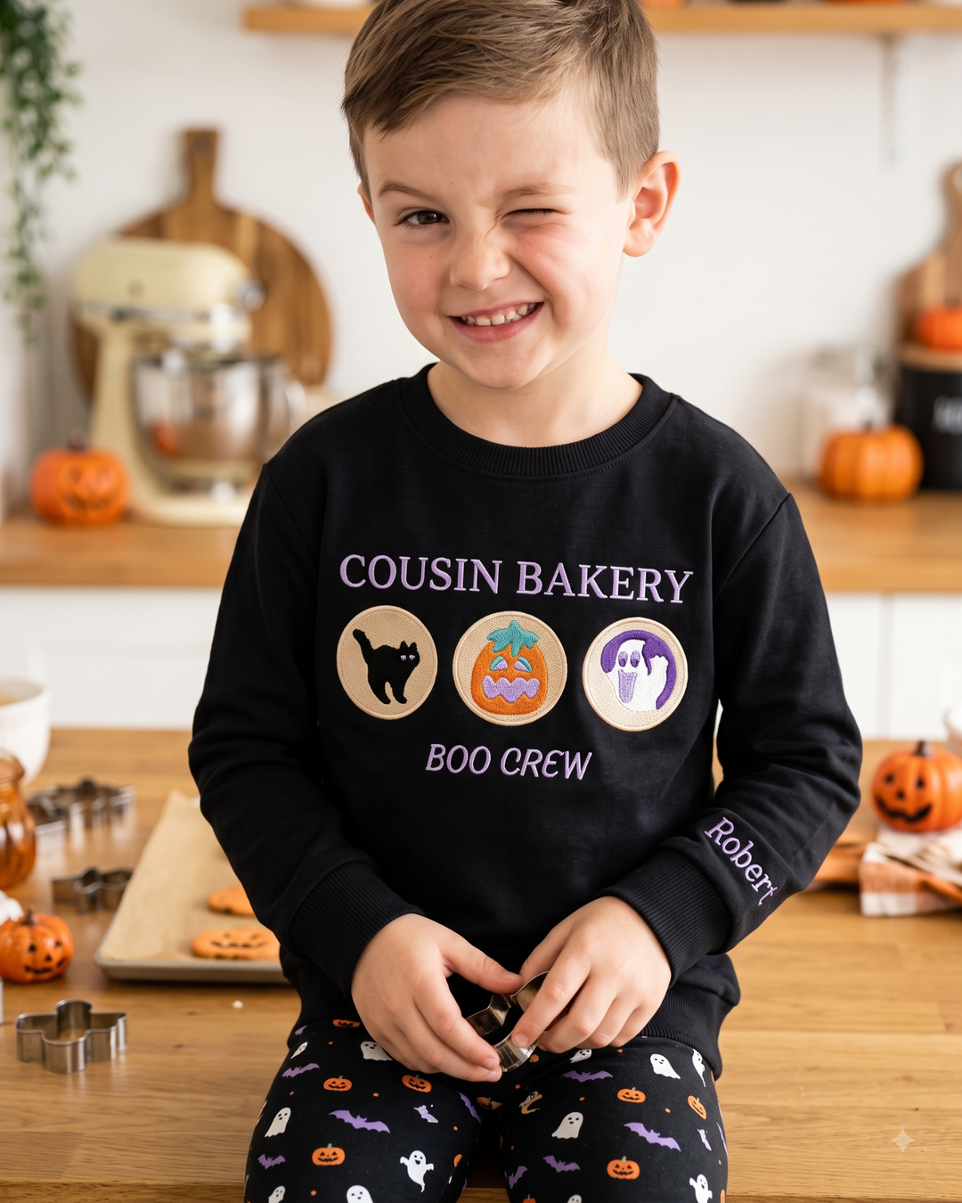 Cousin Bakery Boo Crew Embroidered Bamboo Crewneck Sweatshirt