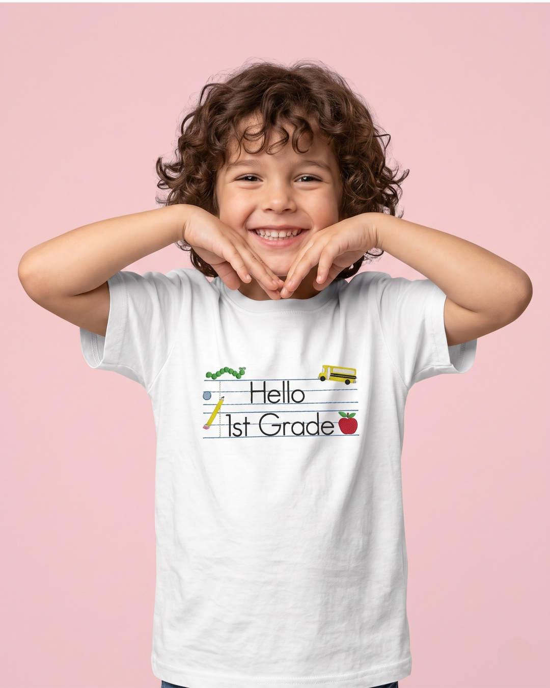 Hello 1st Grade Embroidered Bamboo Crewneck T-Shirt
