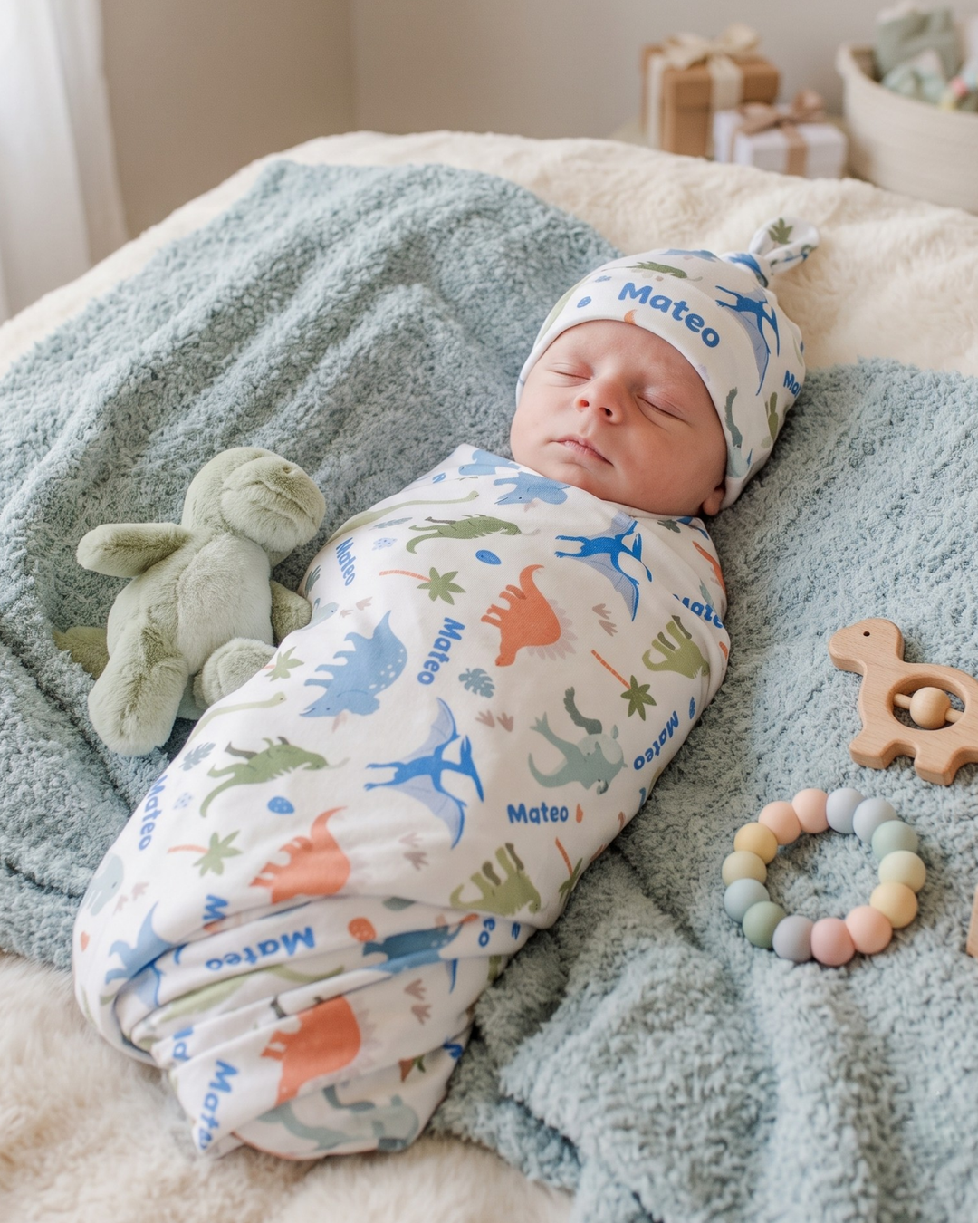 Dreamy Dino Pals Bamboo Swaddle Blanket