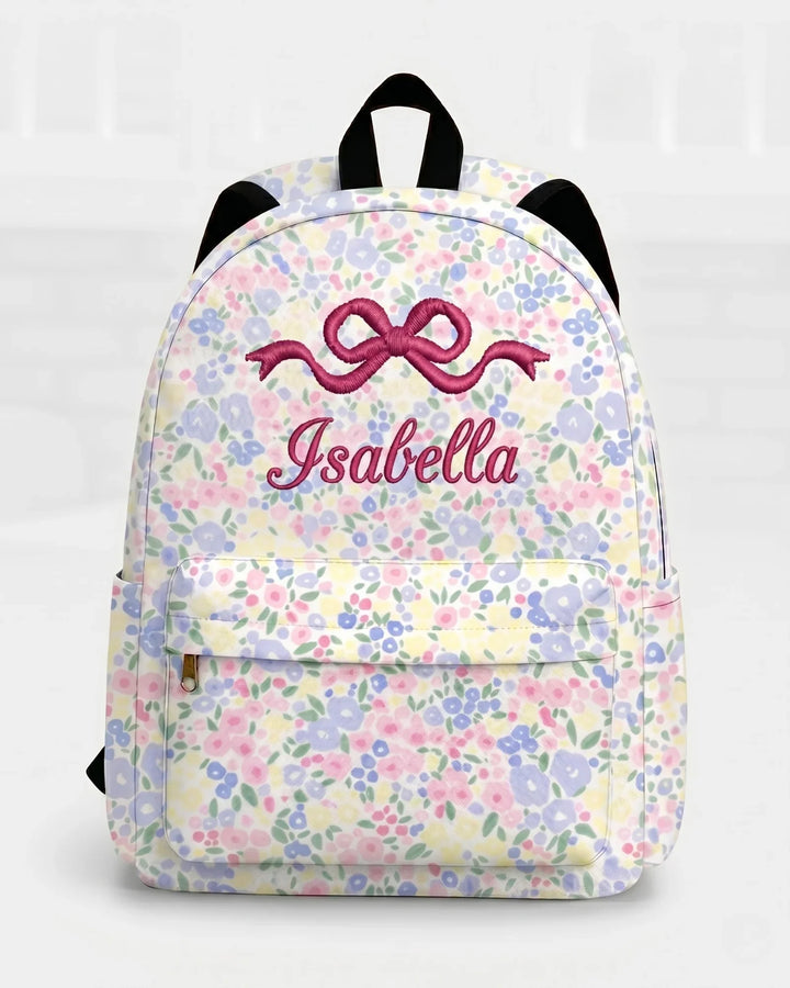 Custom Name Coquette Bow Embroidered Backpack