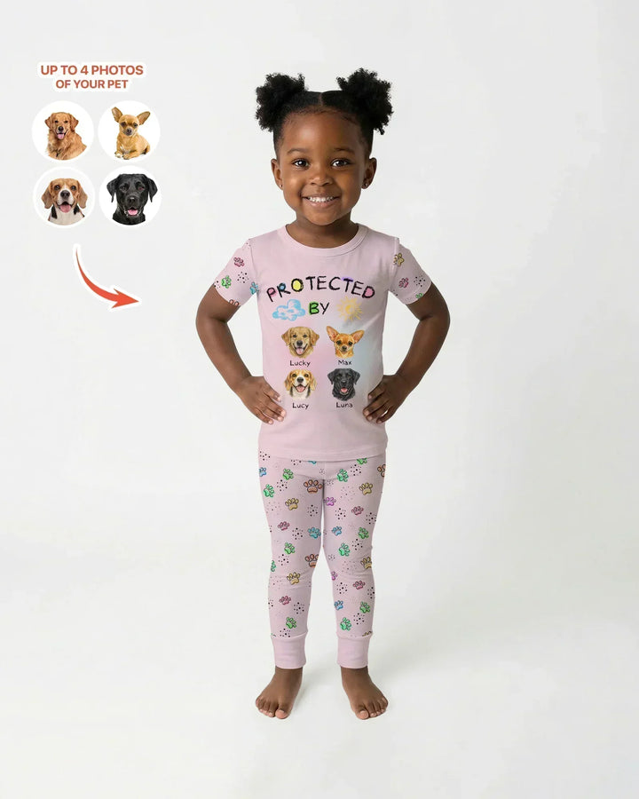 Custom Photo Crayon "Protected By" Bamboo Two Piece Short Sleeve Pajama Set