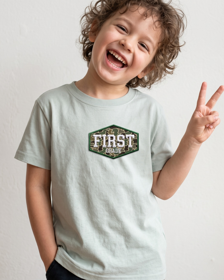 Custom Grade Camo Applique Embroidered Bamboo Crewneck T-Shirt